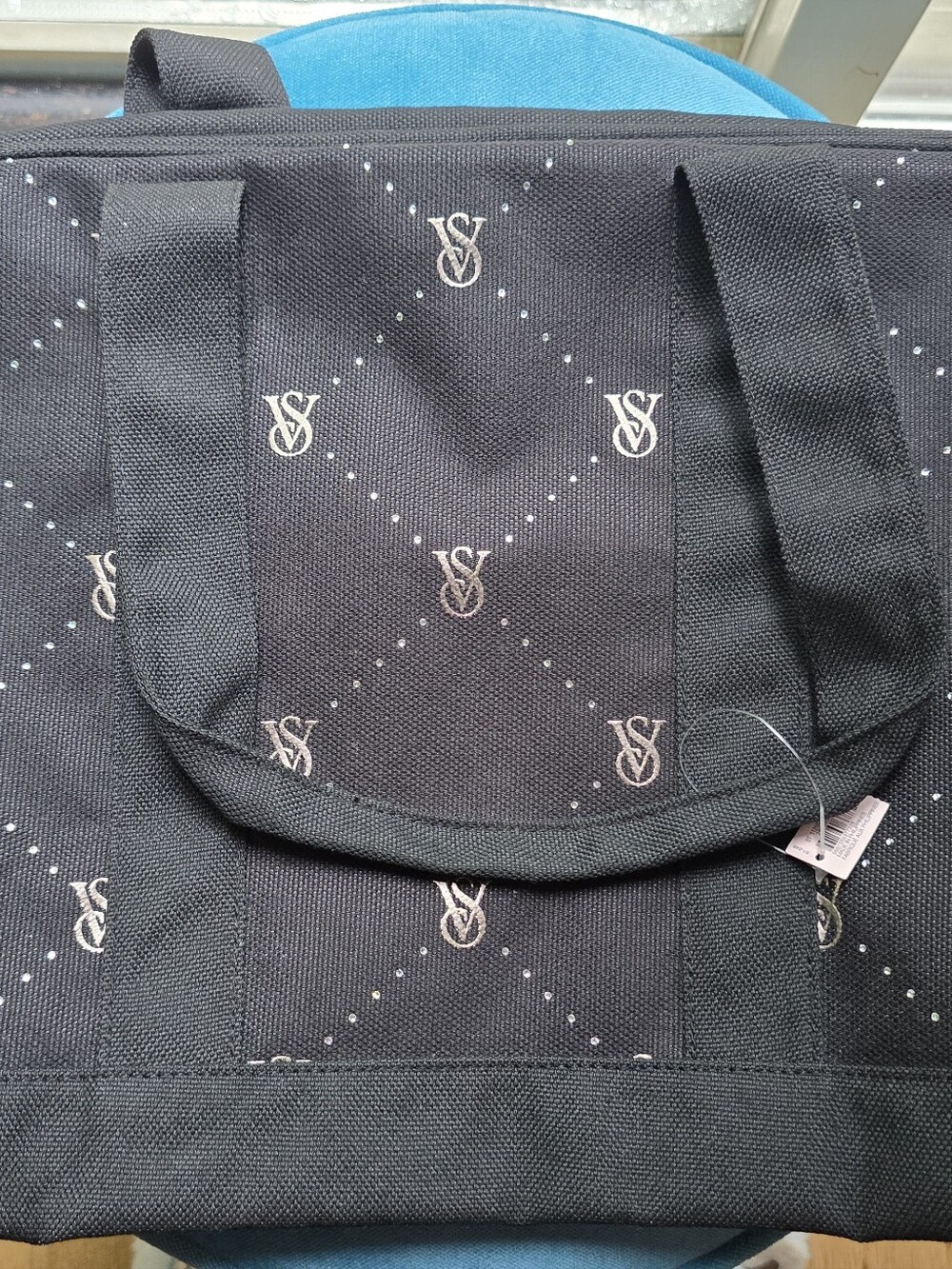 Victoria's Secret Black Monogram Tote Bag with Logo Pattern